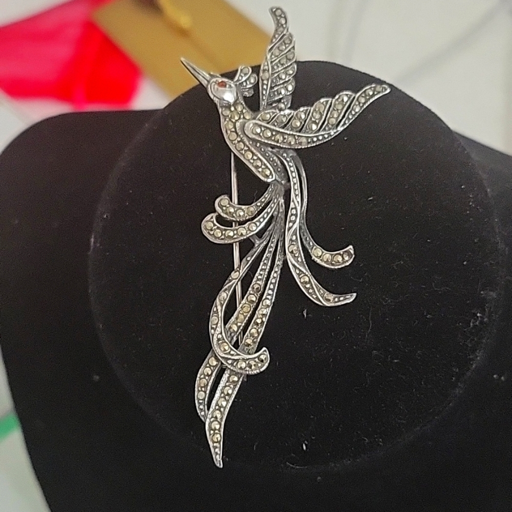 Marcasite and sterling silver Bird of Pardise Brooch